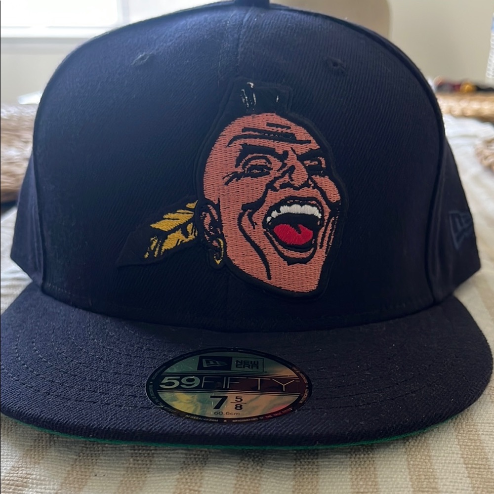Atlanta yelling apache hat New Era Black 59FIFTY Cap with Bold Embroidery